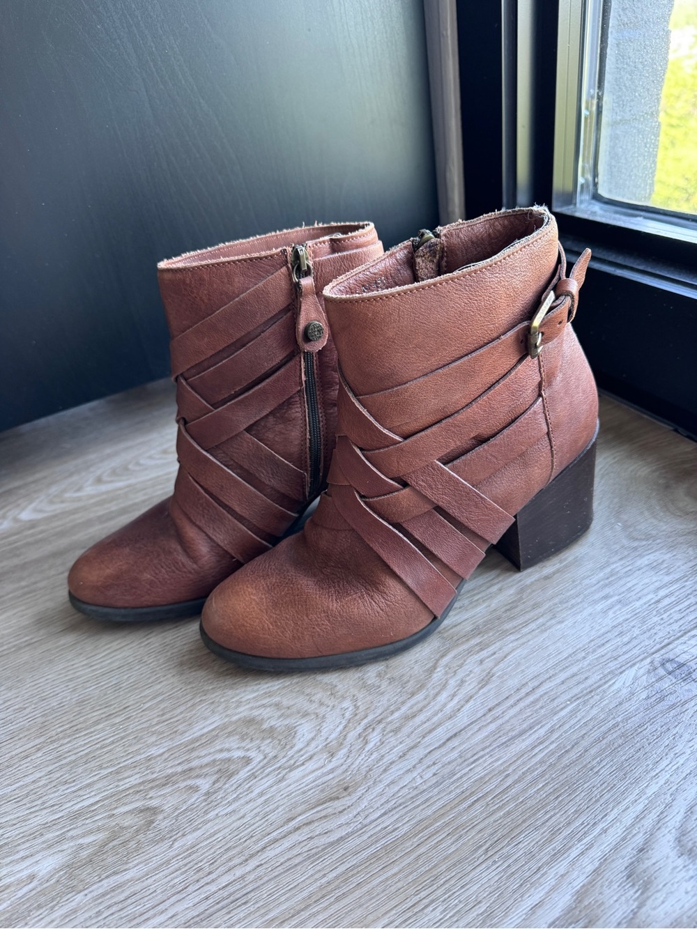 Women’s Brown Strappy Ankle Boots - Stylish Block Heel